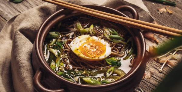 Hot Soba Soup with Soft Boiled Egg